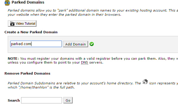 Cấu hình Parked Domain trong cPanel rất đơn giản