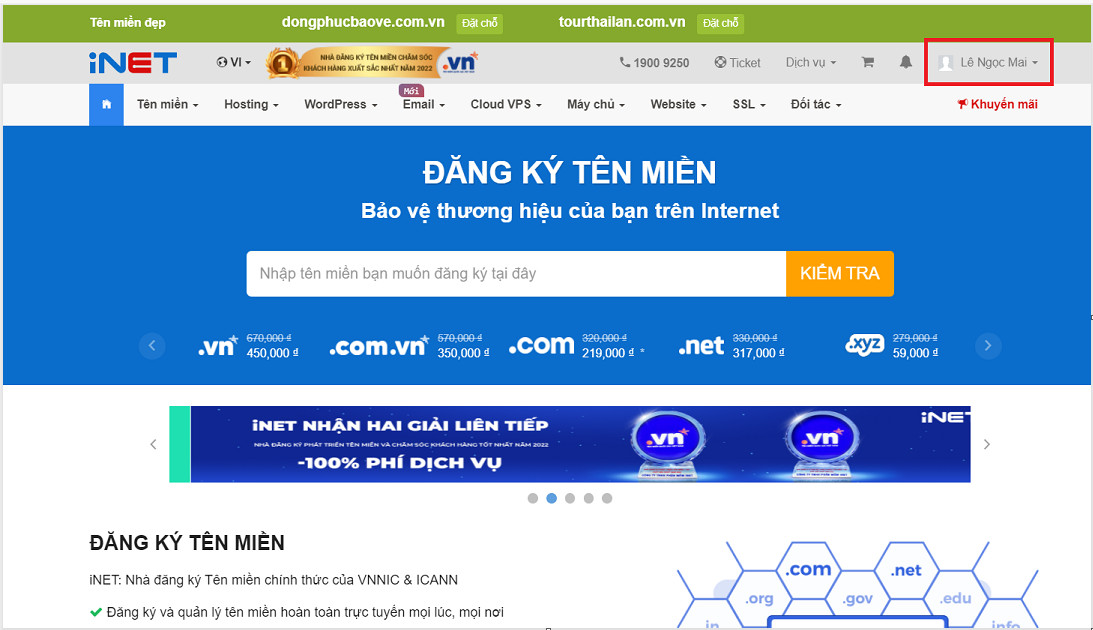 Giao diện khi bạn đăng nhập thành công