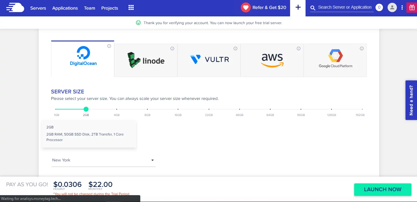 Hướng dẫn khởi tạo VPS trên Cloudways giao diện