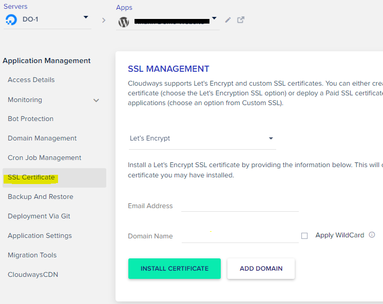 Cài đặt SSL trên VPS Cloudways