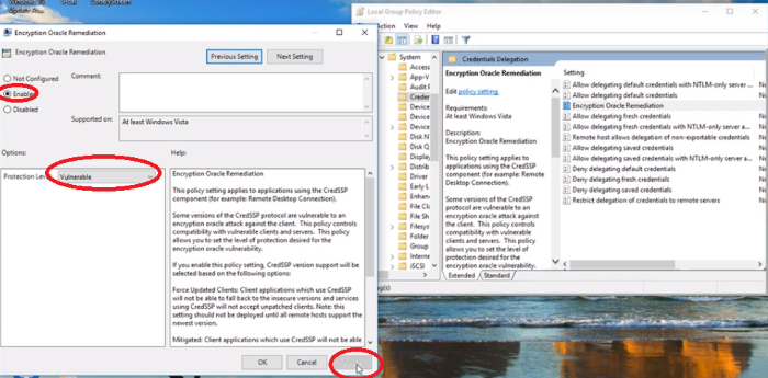 Vào Register chọn Encryption Oracle Remediation