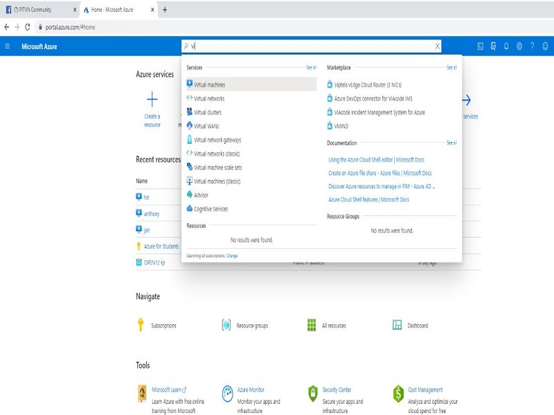 Bước 2: Vào tìm kiếm và chọn Virtual Machine