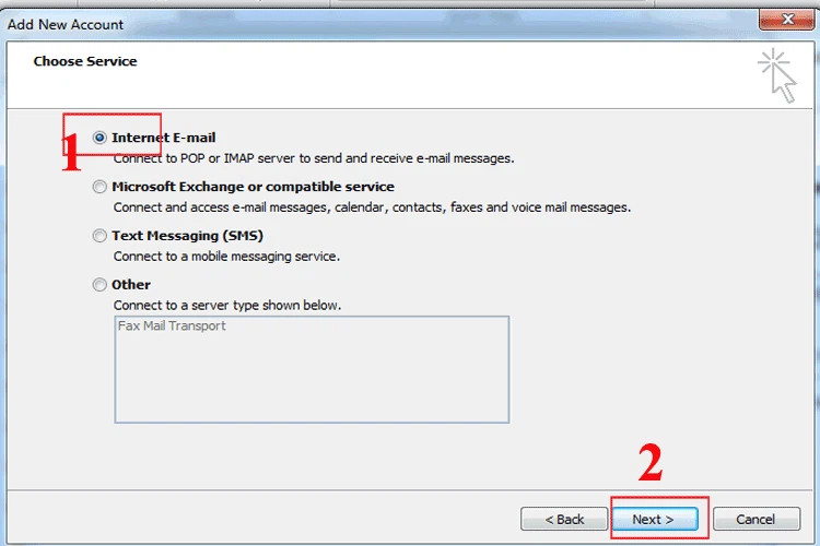 Chọn dịch vụ E-mail