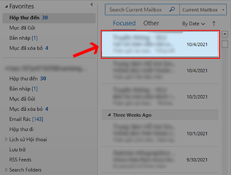 Click vào email bạn cần lưu với trường hợp chỉ cần lưu 1 email