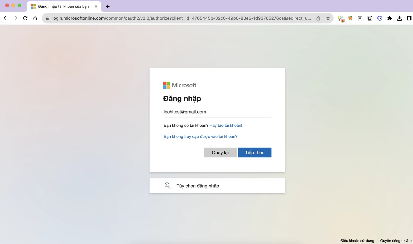 Đăng nhập vào tài khoản Microsoft