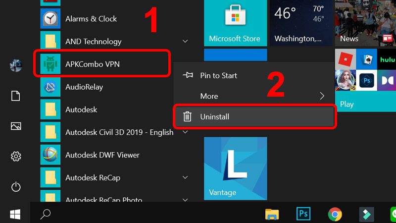Nhấn chuột phải vào biểu tượng muốn gỡ rồi nhấn chọn Uninstall