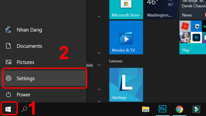 Nhấn vào biểu tượng Windows Start - chọn Settings