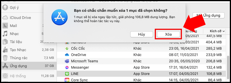 Xác nhận bạn chắc chắn muốn xóa ứng dụng