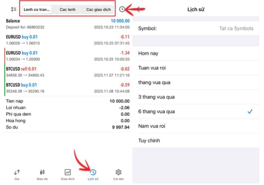 Xem lịch sử giao dịch
