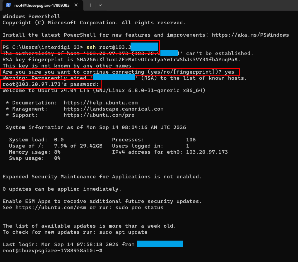 Đăng nhập VPS bằng Windows Powershell