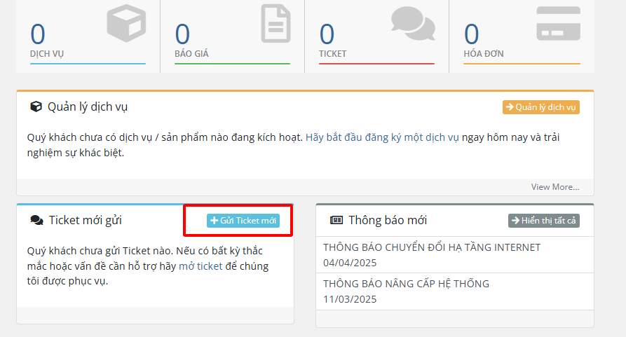 Chọn Gửi Ticket mới