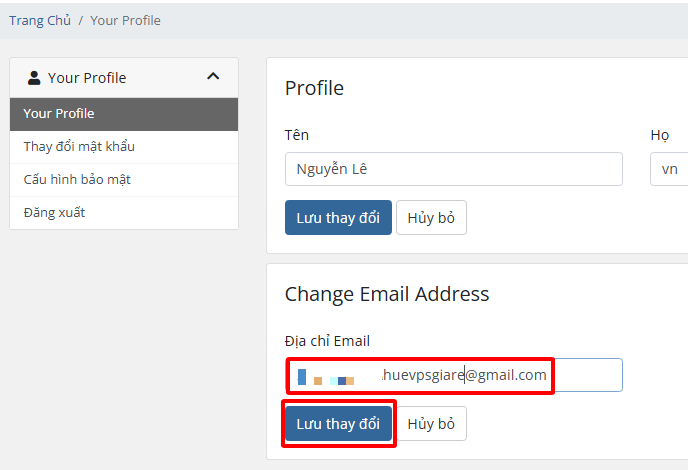 Thay đổi Email đăng nhập trang quản trị