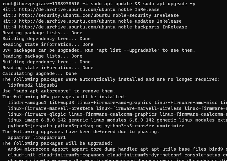 Cập nhật chỉ mục và nâng cấp gói phần mềm hệ thống VPS