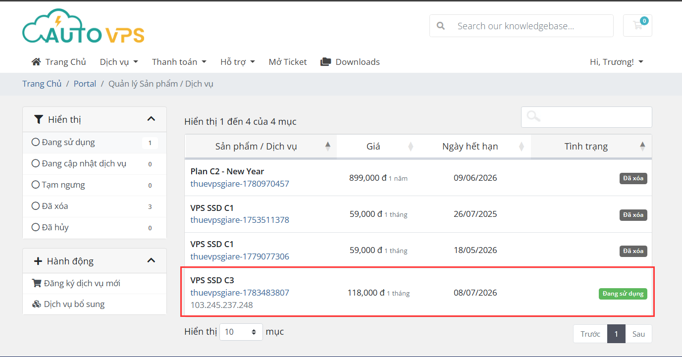 Chọn đúng dịch vụ VPS cần cài lại hệ điều hành