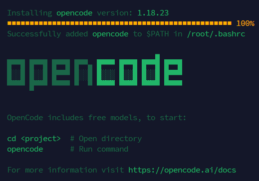 Cài đặt OpenCode thành công