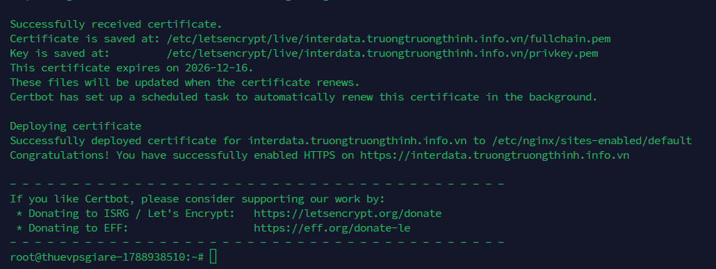 Cấp chứng chỉ với certbot --nginx