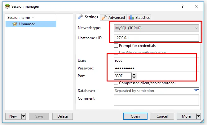 Cấu hình thông số kết nối trong mục Settings