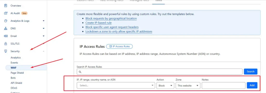 Chặn Và Lọc IP Qua Tường Lửa WAF (IP Access Rules) Trên Cloudflare
