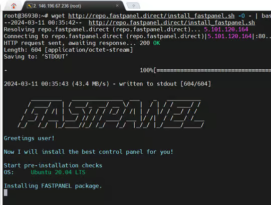 Chạy script cài đặt FastPanel
