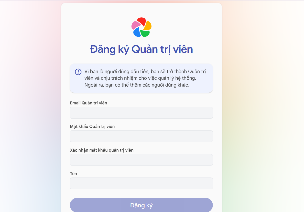 Đăng ký tài khoản user immich