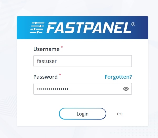 Đăng nhập vào fastpanel