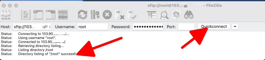 FileZilla kết nối tới VPS