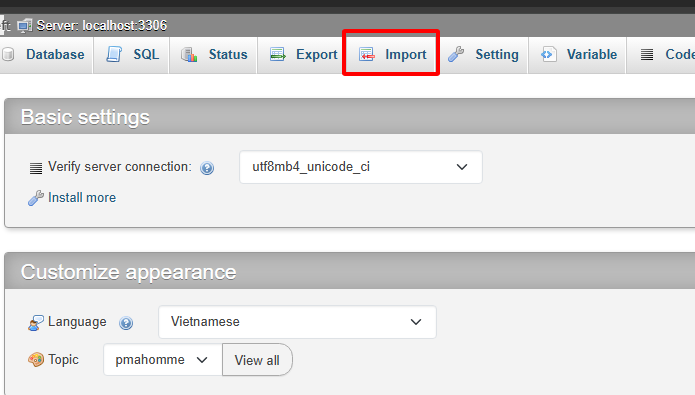 Import (Nhập) Database