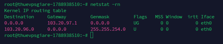 Kiểm tra bảng định tuyến hệ thống với netstat -r