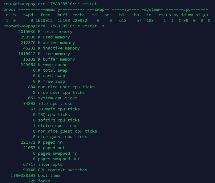 Kiểm tra bộ nhớ RAM bằng lệnh vmstat