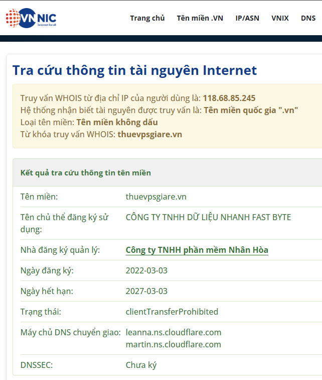 NameServer Trực Tuyến Qua Công Cụ WHOIS