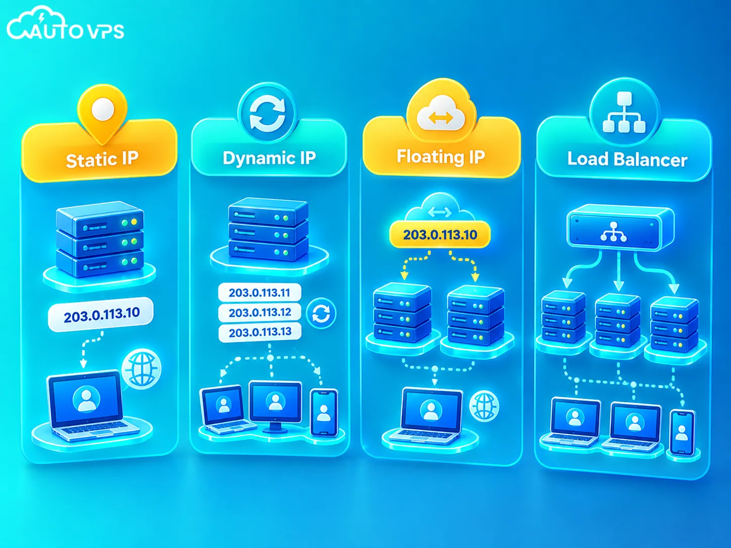 So Sánh Floating IP với Static IP, Dynamic IP Và Load Balancer
