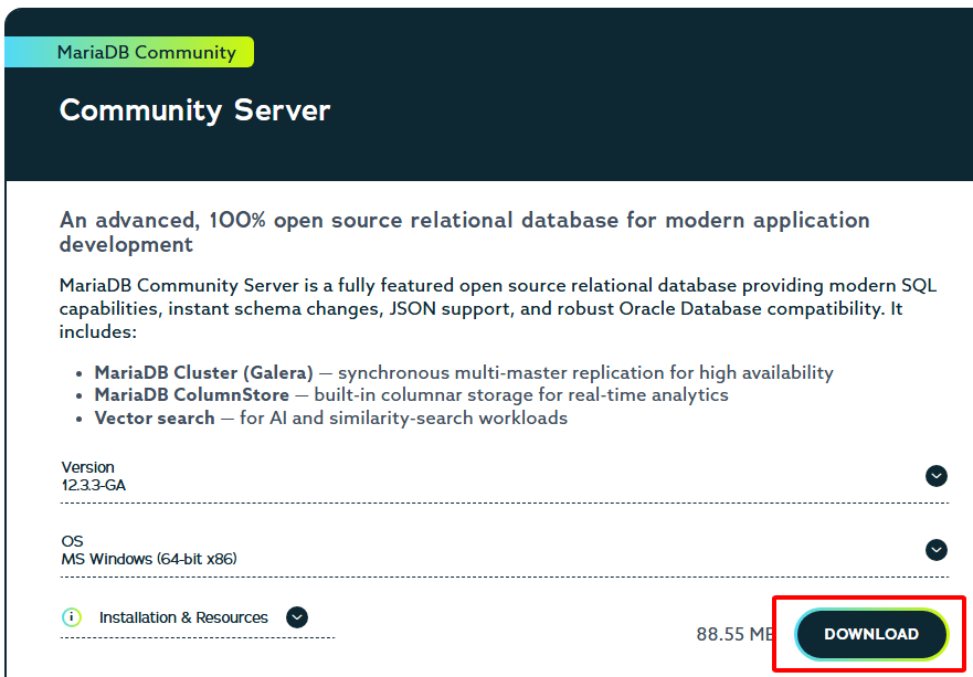 Tải MariaDB về máy