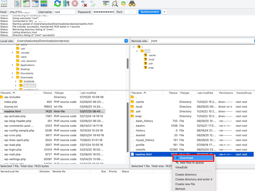 Tải tệp tin hoặc thư mục từ VPS về máy tính