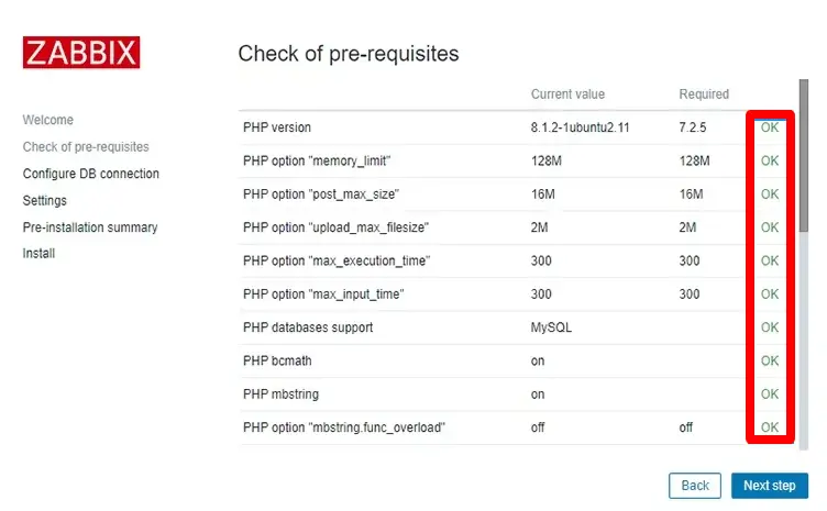 Zabbix sẽ kiểm tra các yêu cầu hệ thống