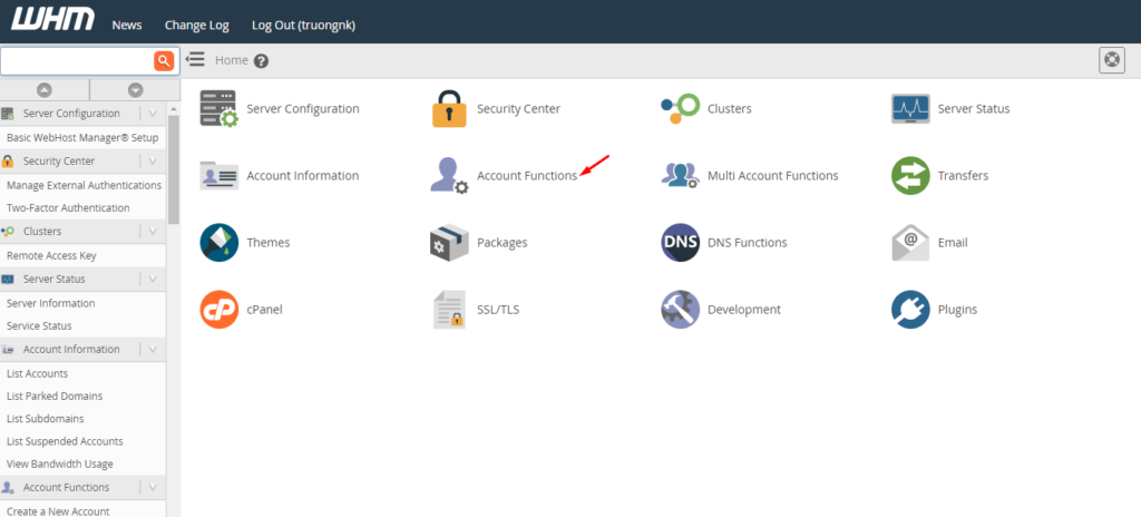 click vào Account Functions