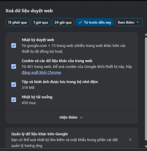 dọn dẹp trình duyệt Google Chrome