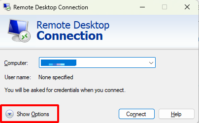 nhấn vào nút Show Options