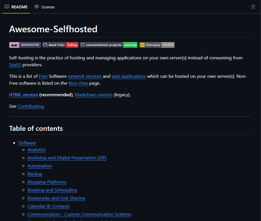Awesome Selfhosted
