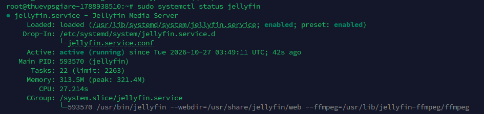 Cài đặt jellyfin hoàn tất