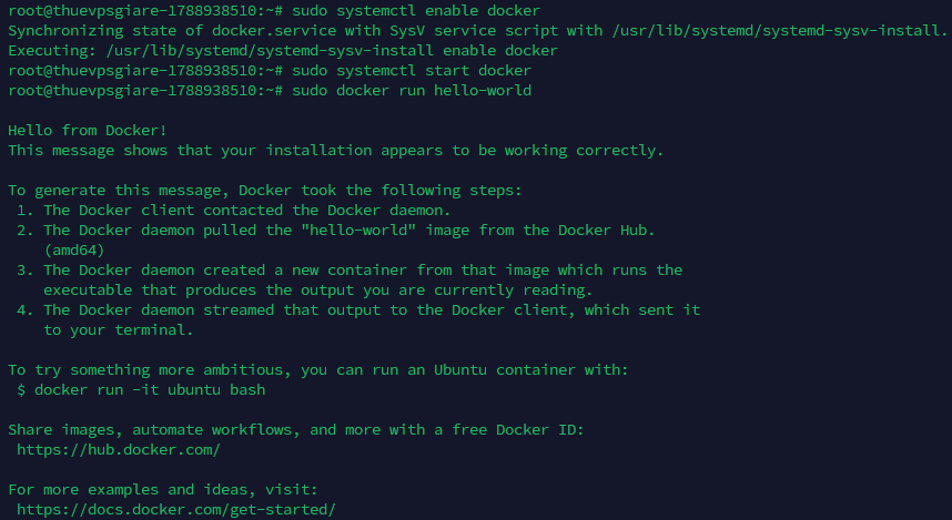 Kích hoạt dịch vụ Docker và chạy thử