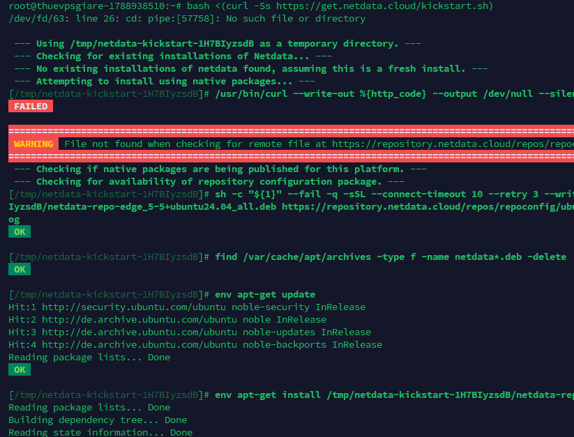 Tải và thực thi Netdata Kickstart Script