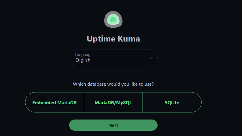 Truy cập giao diện và tạo tài khoản quản trị Uptime Kuma