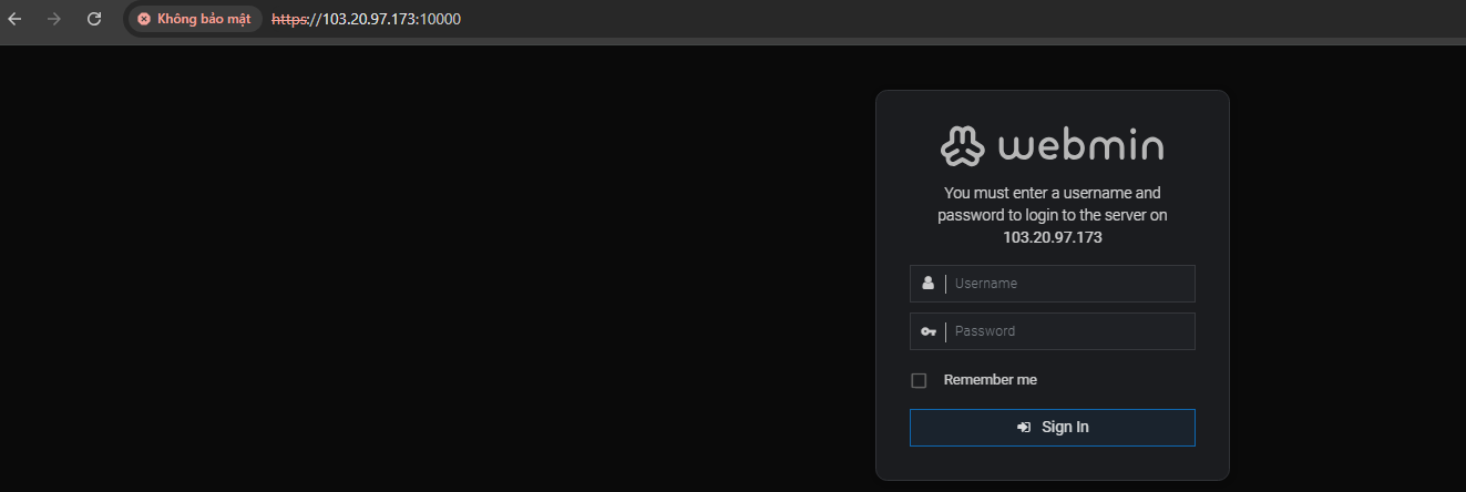 đăng nhập của Webmin