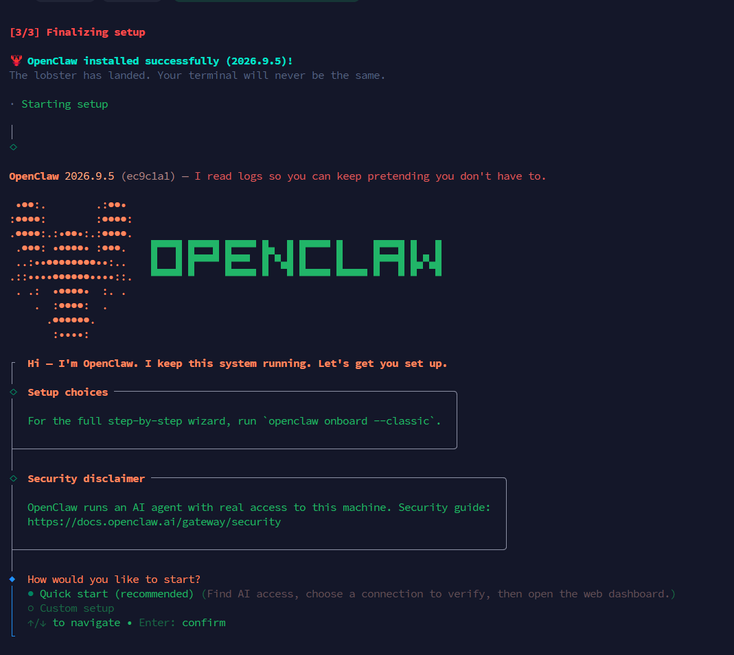 Chạy script tải OpenClaw tự động