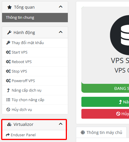 Chọn Virtualizor - Enduser Panel