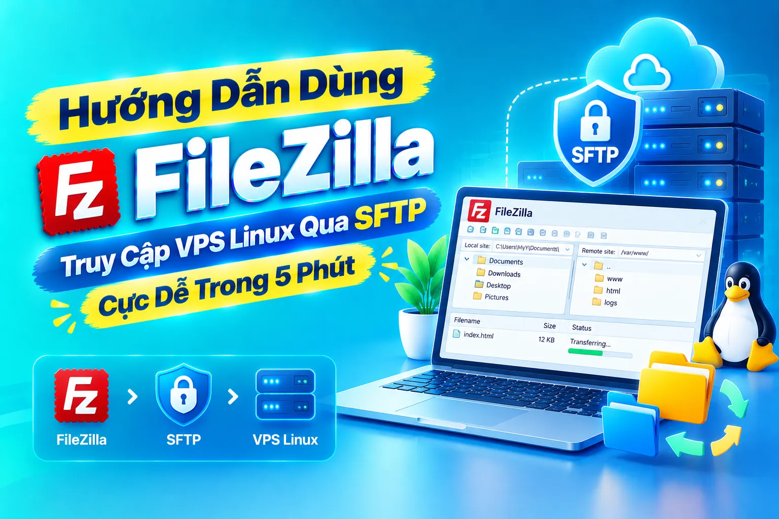 Hướng Dẫn Dùng FileZilla Truy Cập VPS Linux Qua SFTP Cực Dễ Trong 5 Phút