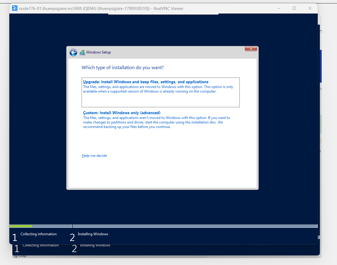 Chọn Custom Install Windows only advanced để cài mới Windows Server