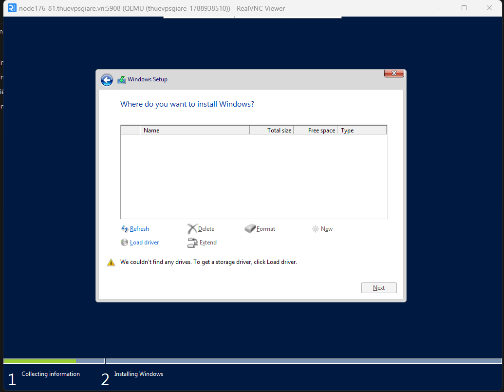 Chọn Load Driver khi Windows Setup không nhận diện ổ cứng VPS
